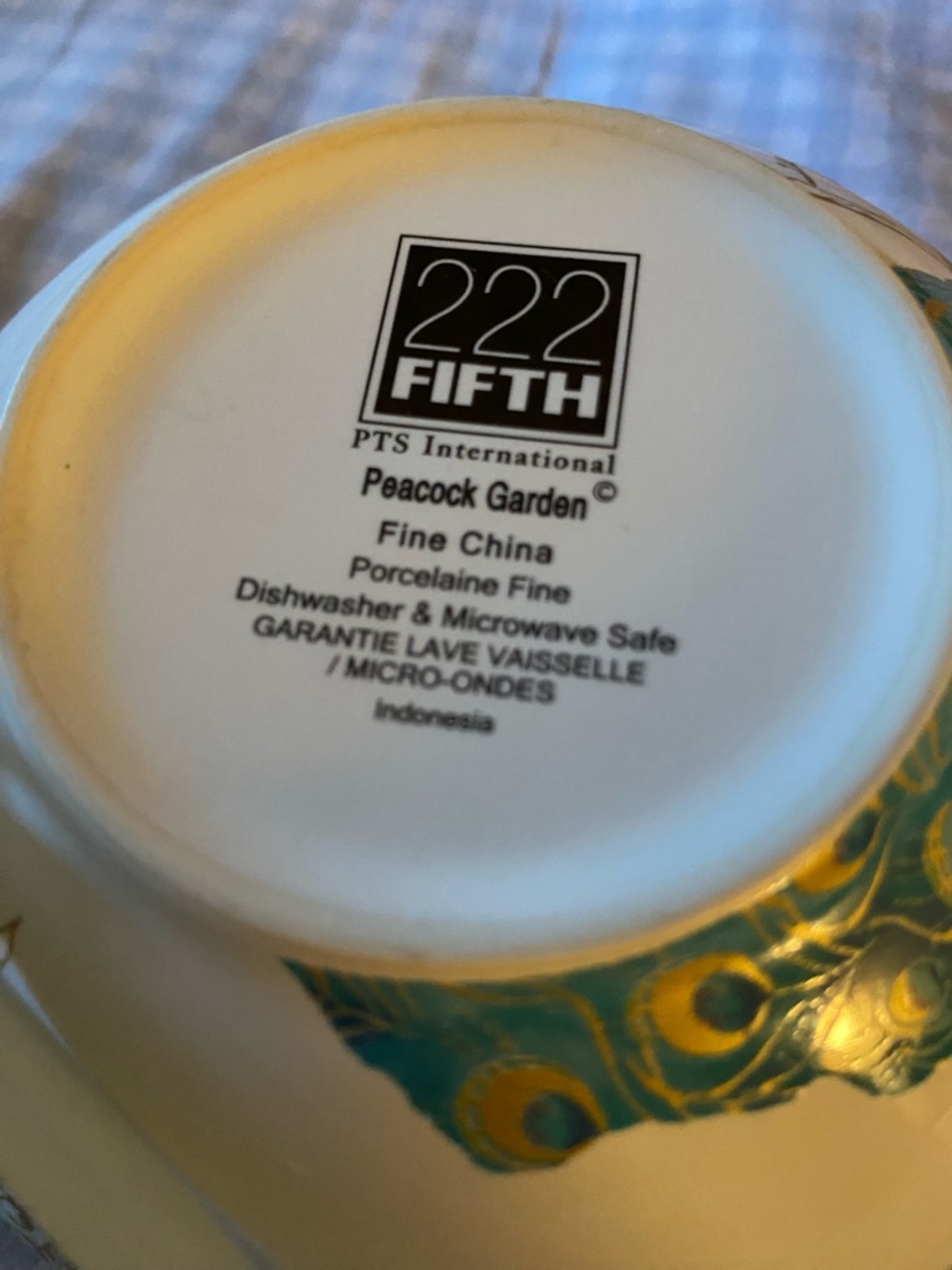 222 Fifth Peacock Garden Soup Cereal Bowls Fine China Porcelain Gold Trim x 2 - Picture 4 of 16